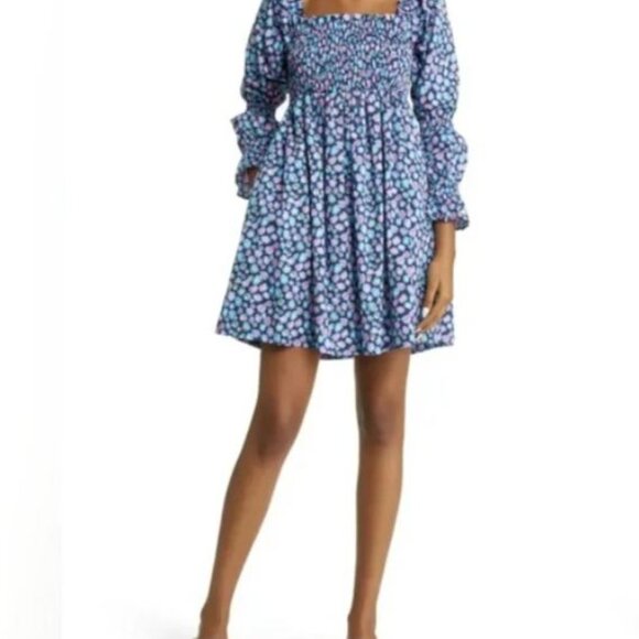 Cotton navy Lilly Pulitzer Beyond Beyonca Long Sleeve Smocked Babydoll Dress  XL - Picture 10 of 16